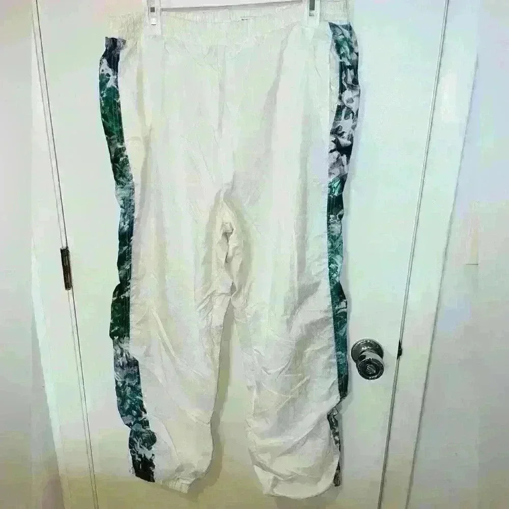 Vintage 90s ladies white track sweat‎ pants with lining and floral side stripe L
